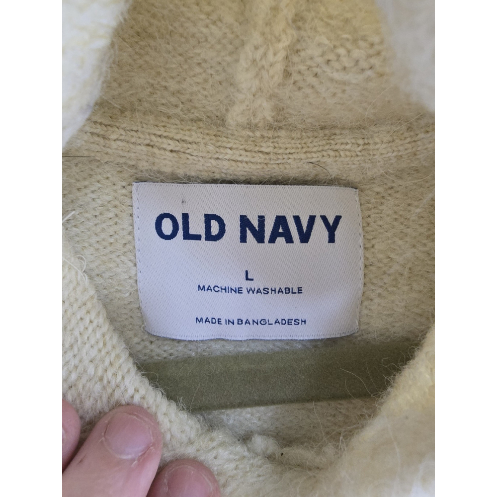 Old Navy L Sleeve Hooded Beige Sweater W/ Pockets. Beige Soft Fuzzy. Mens Large - Picture 6 of 9
